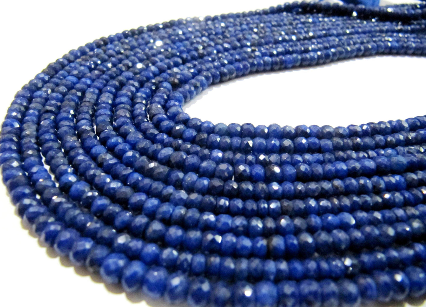 Natural Blue Sapphire Corundum Rondelle Faceted Beads 3.5 to 4.5mm Untreated Genuine Sapphire Sold per strand 14 inches long Top Quality