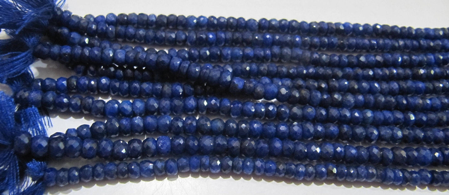 Natural Blue Sapphire Corundum Rondelle Faceted Beads 3.5 to 4.5mm Untreated Genuine Sapphire Sold per strand 14 inches long Top Quality