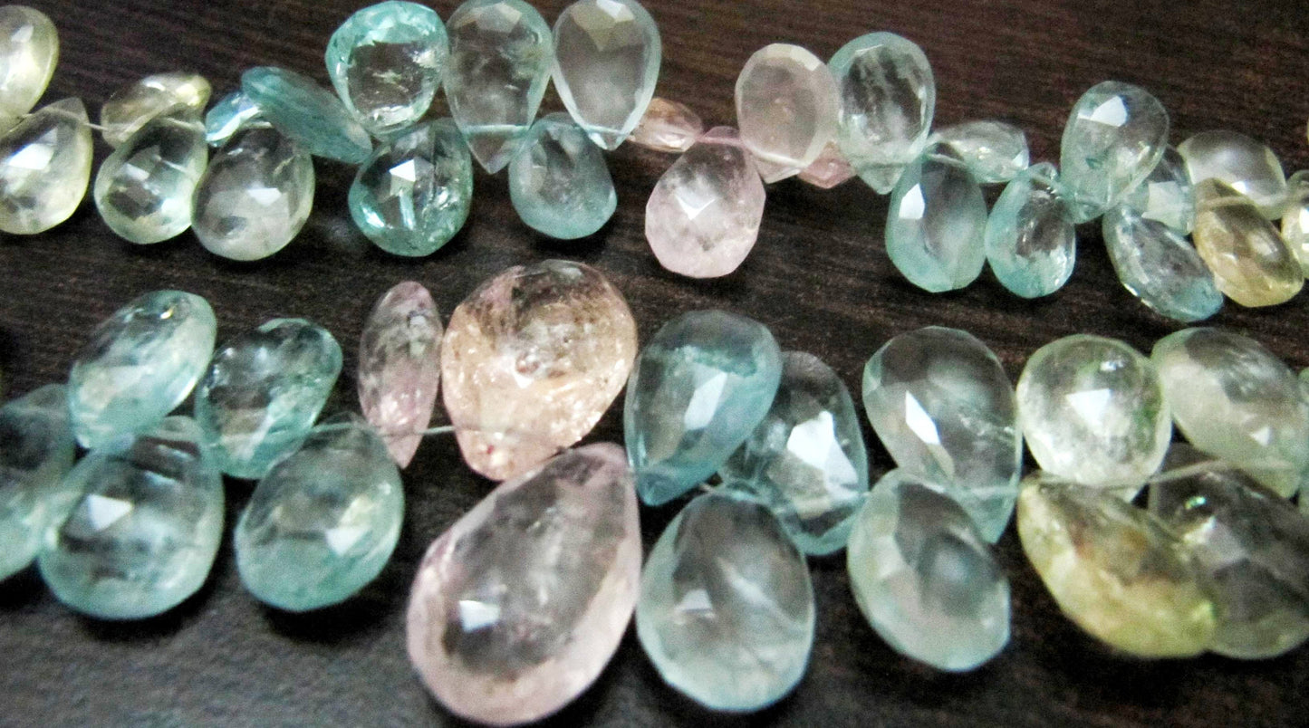 Natural Multi Color Aquamarine Pear Shape Briolette 7x10mm to8x12mm Gemstone Morganite Beads Strand 8 inch long High Quality Wholesale Price