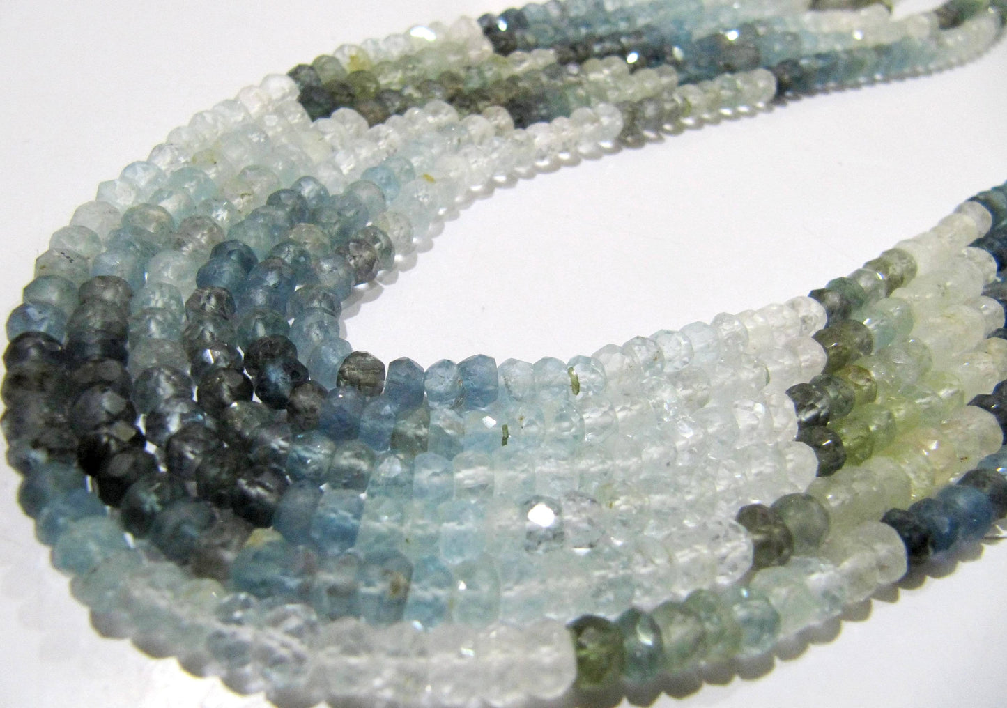 Natural Moss Aquamarine Rondelle Faceted Shaded 3 to 5mm Gemstone Beads Strand 13 inches long Top Quality Wholesale Prices real beads