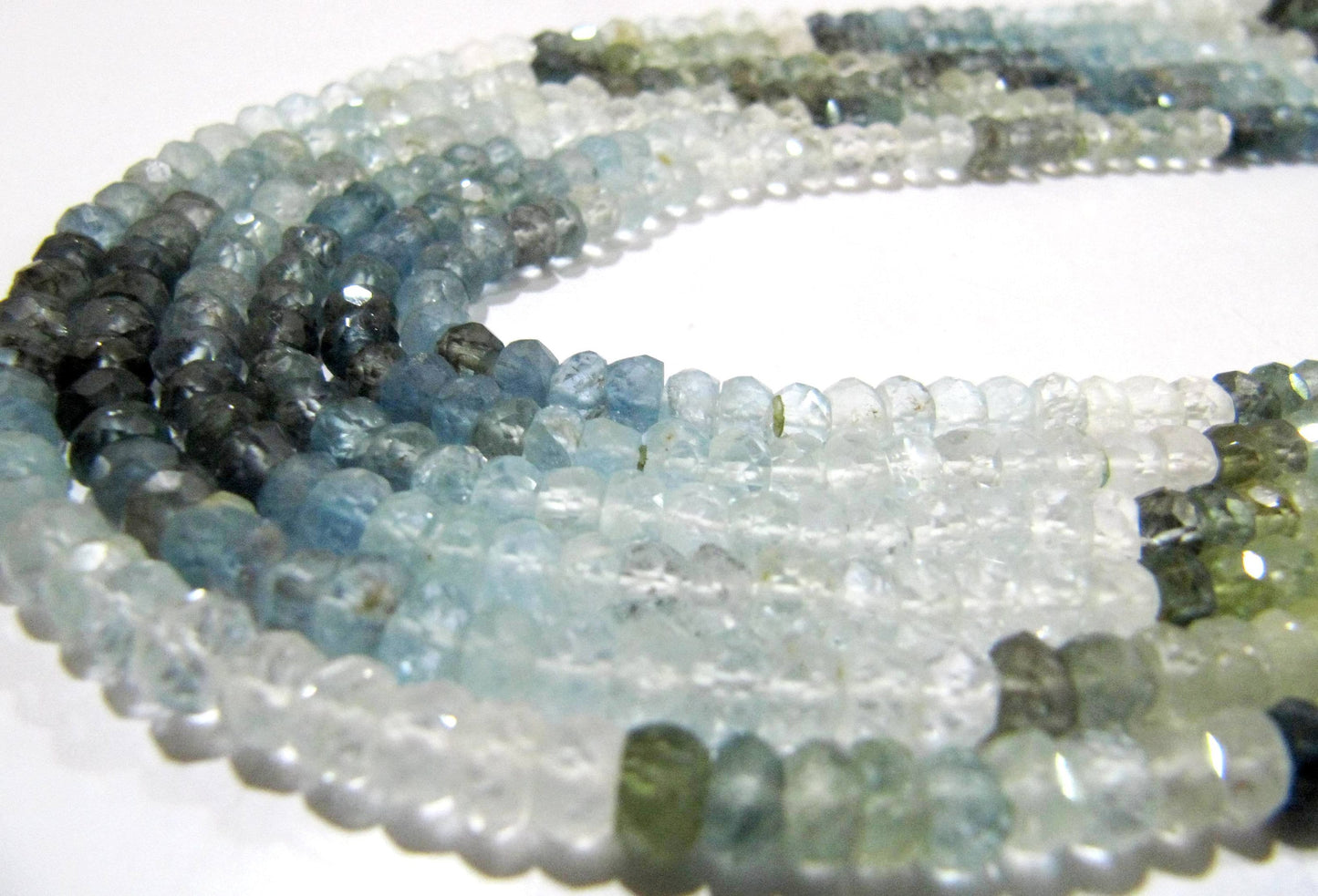 Natural Moss Aquamarine Rondelle Faceted Shaded 3 to 5mm Gemstone Beads Strand 13 inches long Top Quality Wholesale Prices real beads