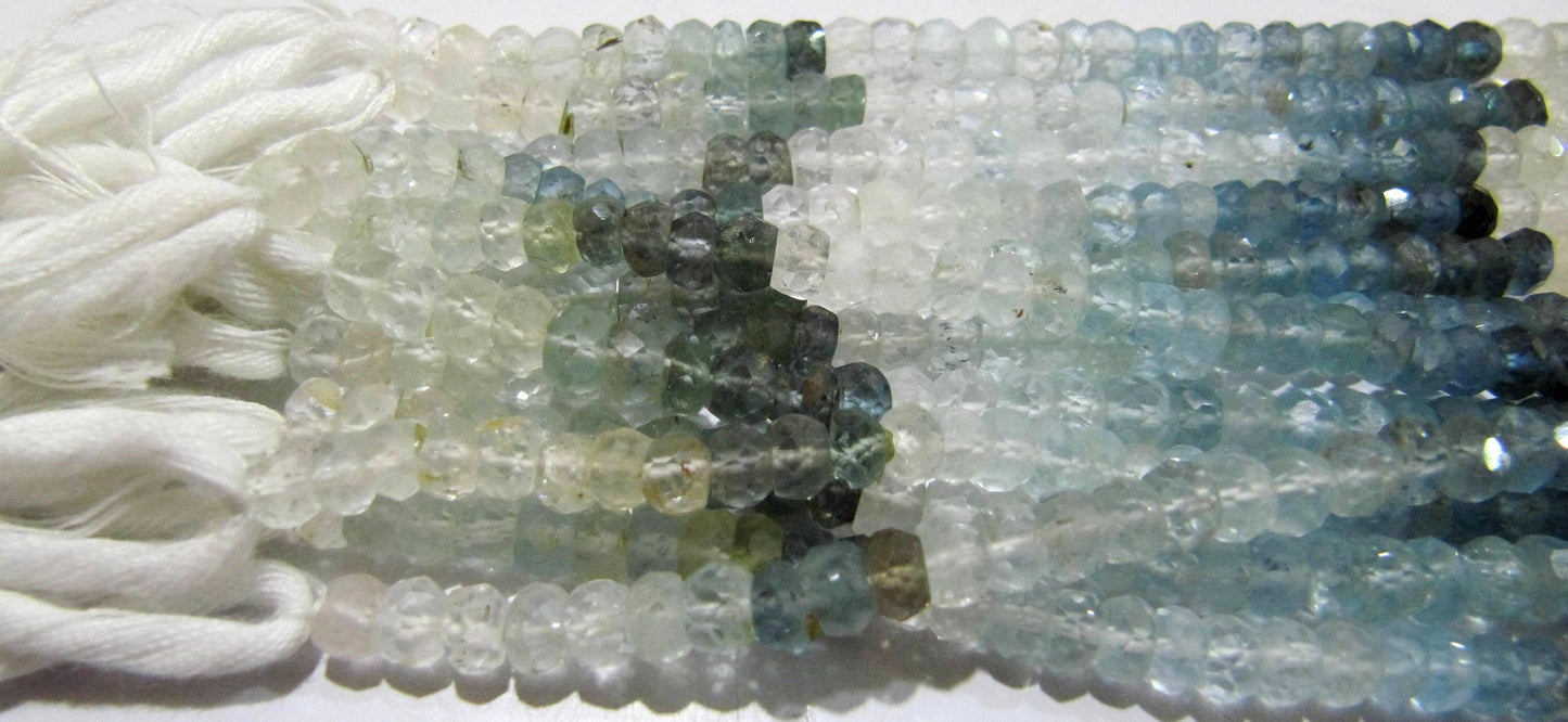 Natural Moss Aquamarine Rondelle Faceted Shaded 3 to 5mm Gemstone Beads Strand 13 inches long Top Quality Wholesale Prices real beads
