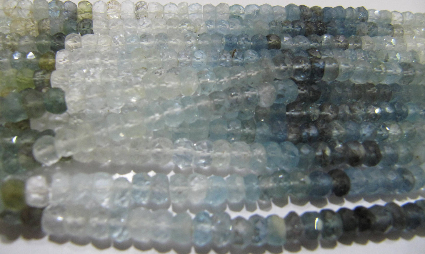 Natural Moss Aquamarine Rondelle Faceted Shaded 3 to 5mm Gemstone Beads Strand 13 inches long Top Quality Wholesale Prices real beads