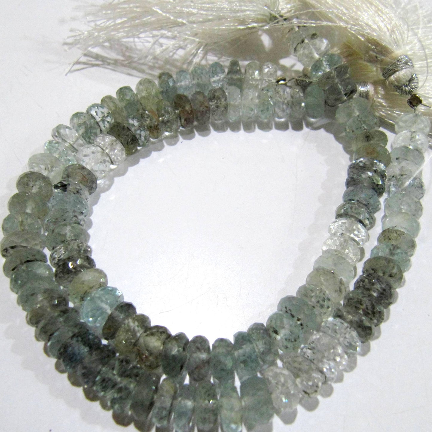 Natural Moss Aquamarine Rondelle Faceted Shaded 8-9mm Gemstone Beads Strand 8 inches long Top Quality Wholesale Prices Stone beads
