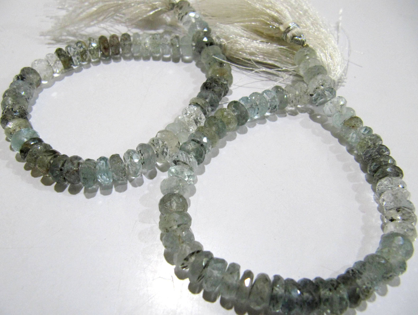 Natural Moss Aquamarine Rondelle Faceted Shaded 8-9mm Gemstone Beads Strand 8 inches long Top Quality Wholesale Prices Stone beads