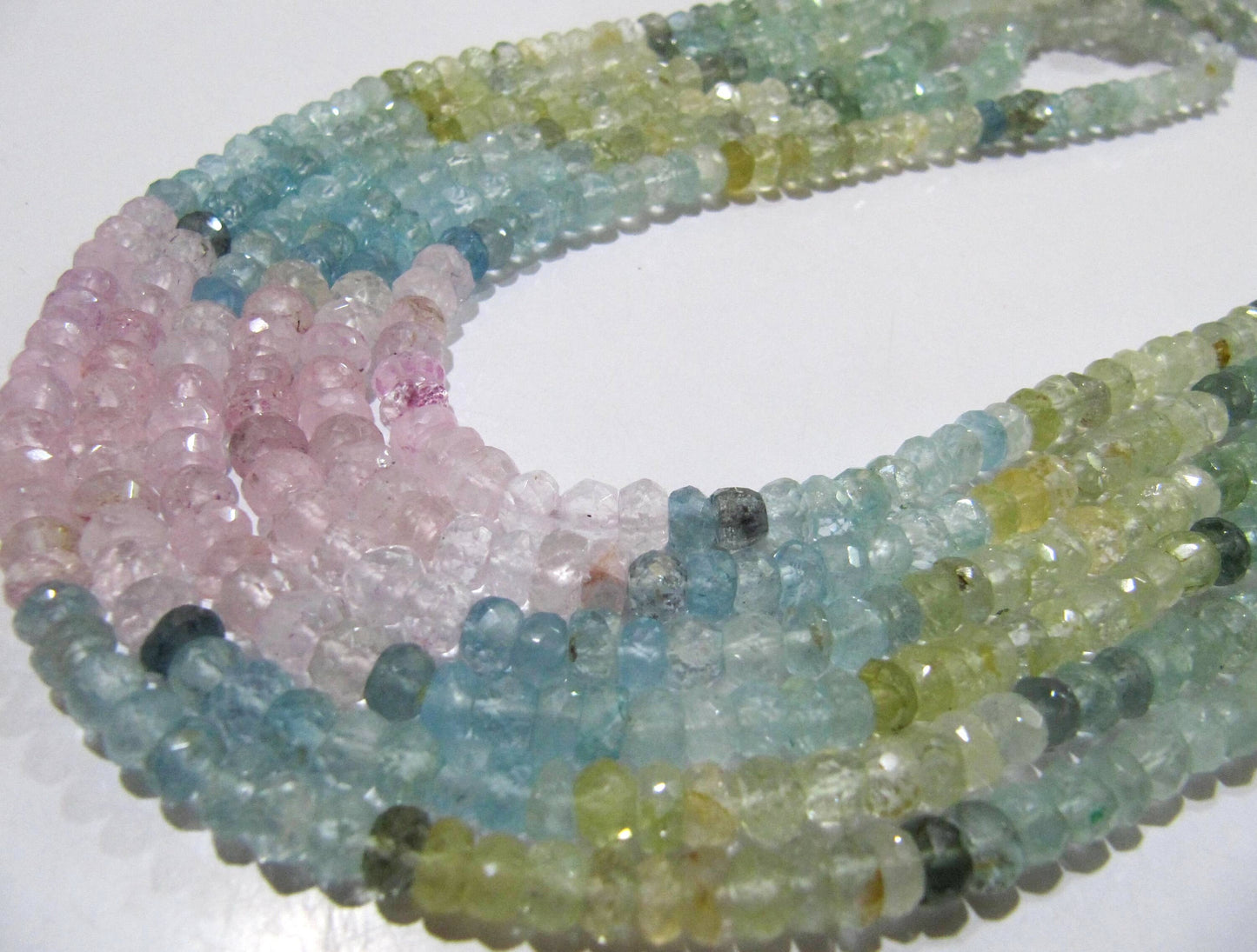 Natural Multi Color Aquamarine Rondelle Faceted 3-5 mm Gemstone Morganite Beads Strand 13 inch long High Quality Wholesales Prices