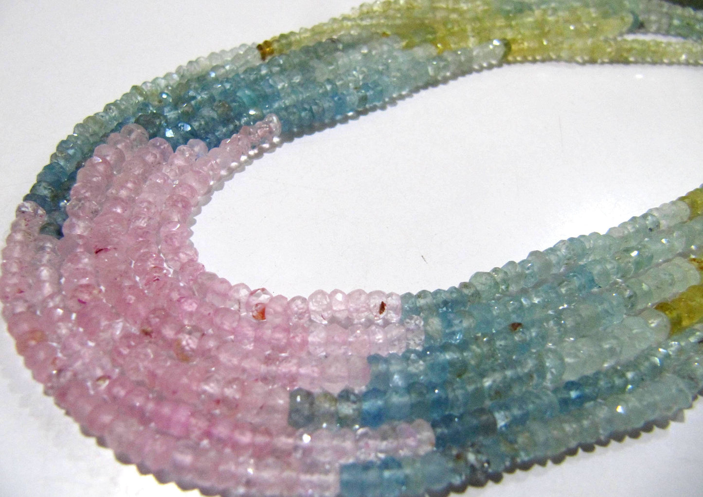 Natural Multi Color Aquamarine Rondelle Faceted 3-5 mm Gemstone Morganite Beads Strand 13 inch long High Quality Wholesales Prices