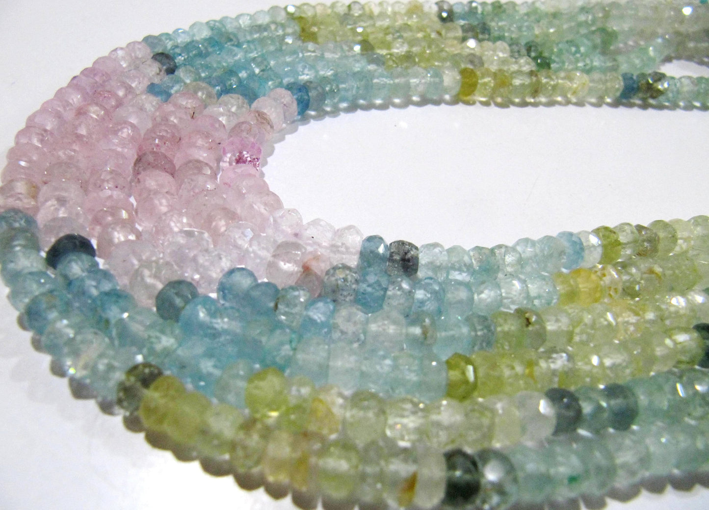 Natural Multi Color Aquamarine Rondelle Faceted 3-5 mm Gemstone Morganite Beads Strand 13 inch long High Quality Wholesales Prices