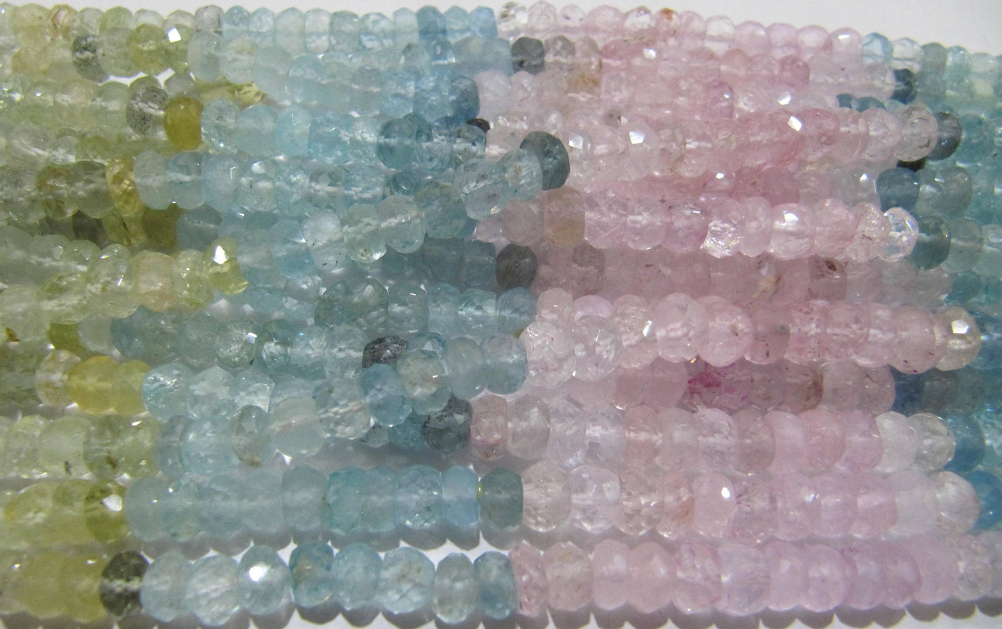 Natural Multi Color Aquamarine Rondelle Faceted 5-7mm Gemstone Morganite Beads Strand 13 inch long High Quality Wholesale Prices