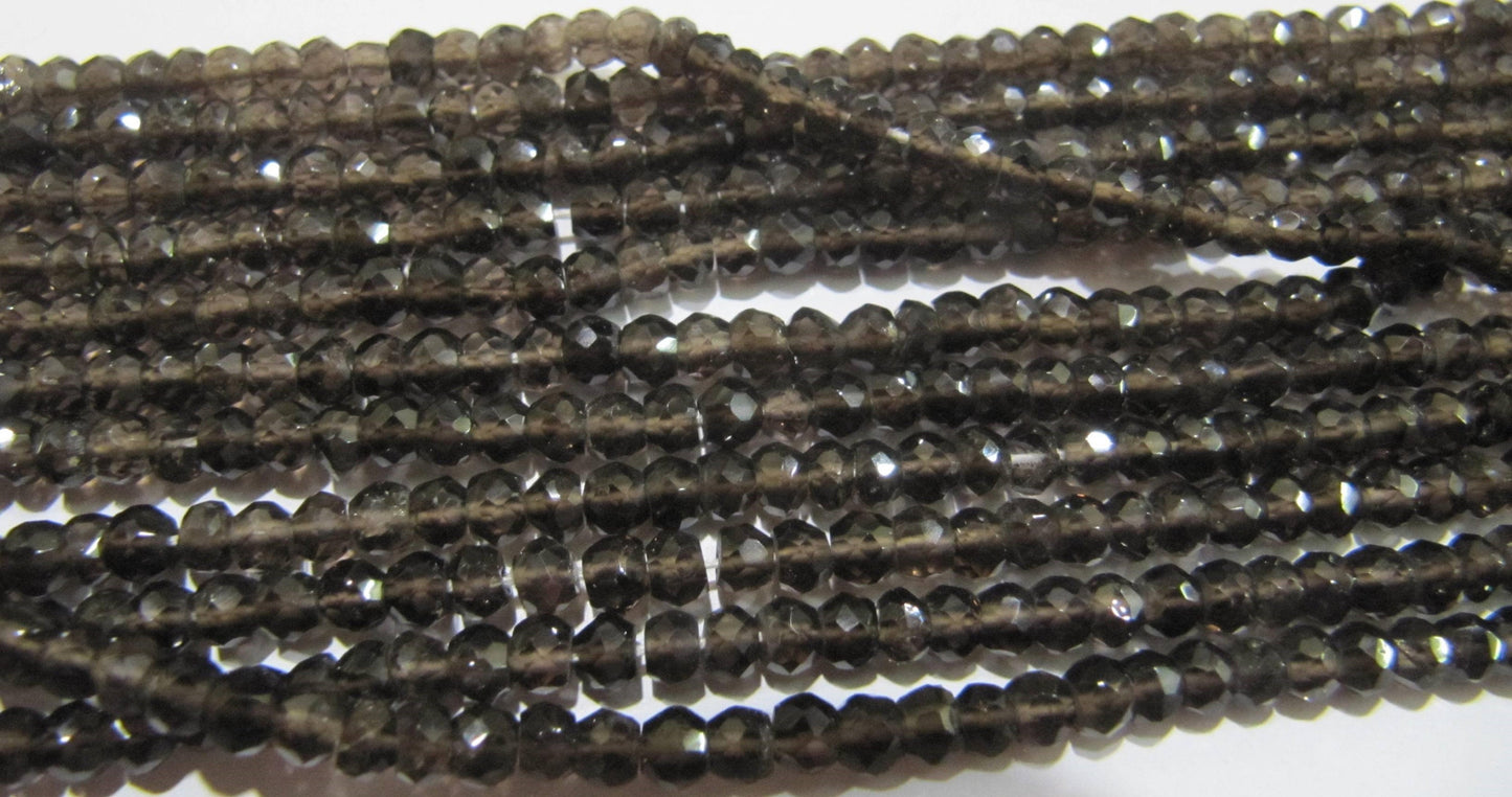 Natural Smoky Quartz Rondelle Faceted Beads 3- 4 mm best Quality Beads Strand 13 inches Long Jewelry making gemstone beads