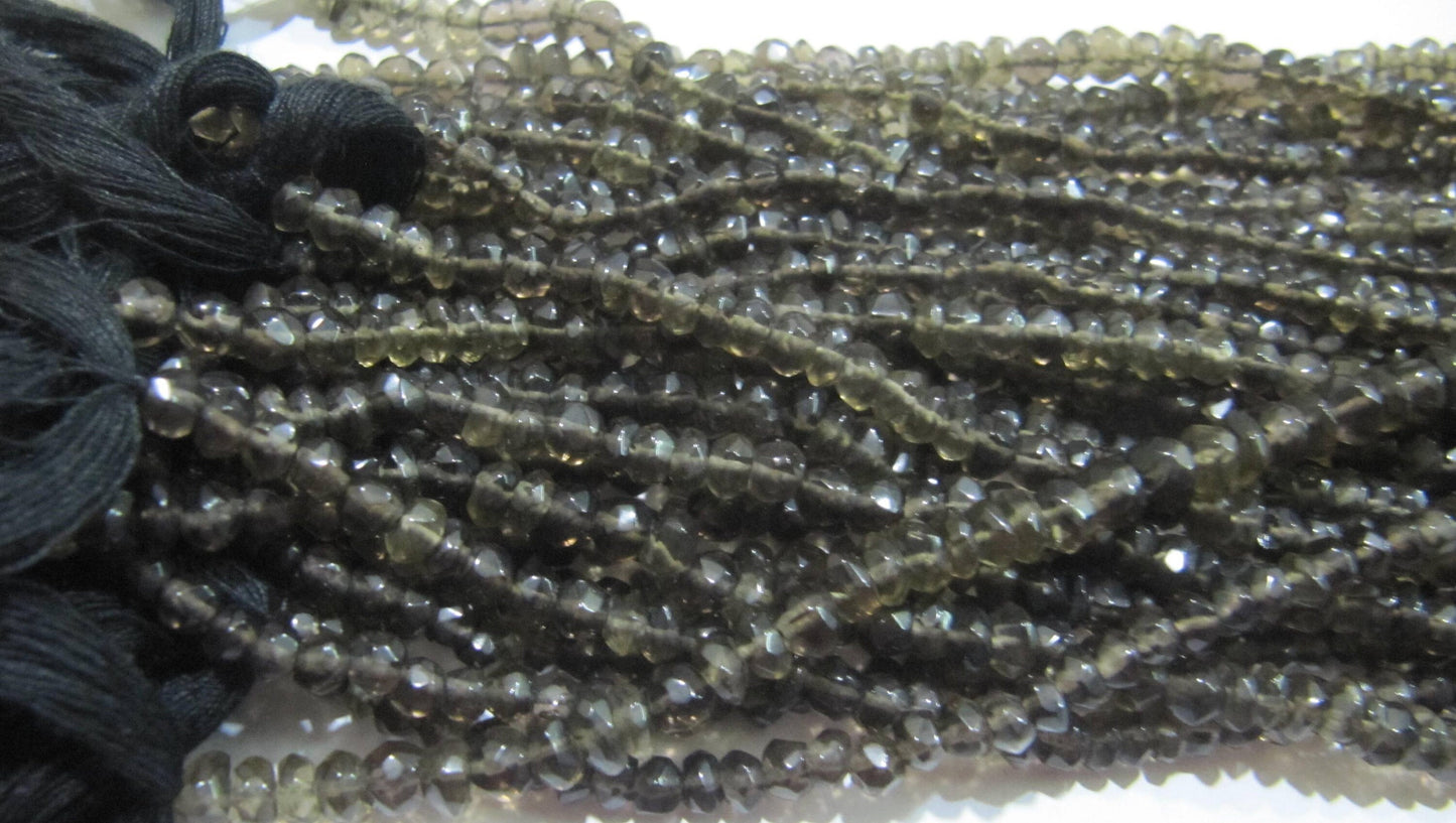 Natural Smoky Quartz Rondelle Faceted Beads 3-4 mm best Quality Beads Strand 13 inches Long Jewelry making gemstone beads