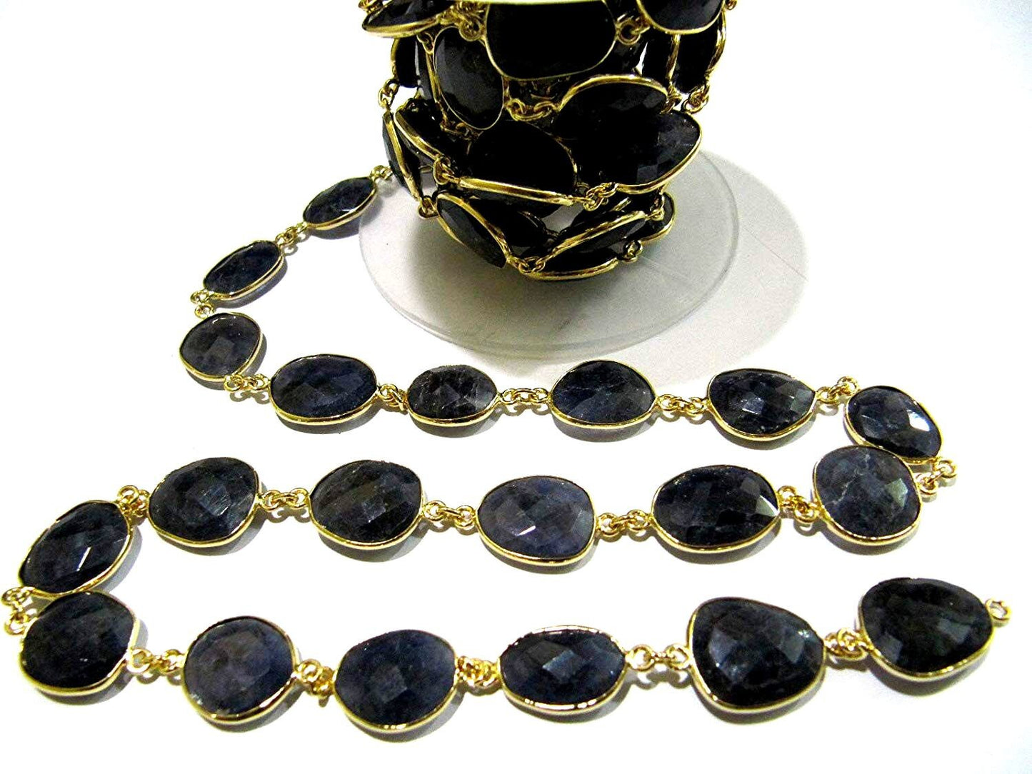 Natural Iolite Free Shape Briolette Facted Bezel Connector Chain 15 to 20 mm  Sold Per Foot High Quality Beads Wholesale prices