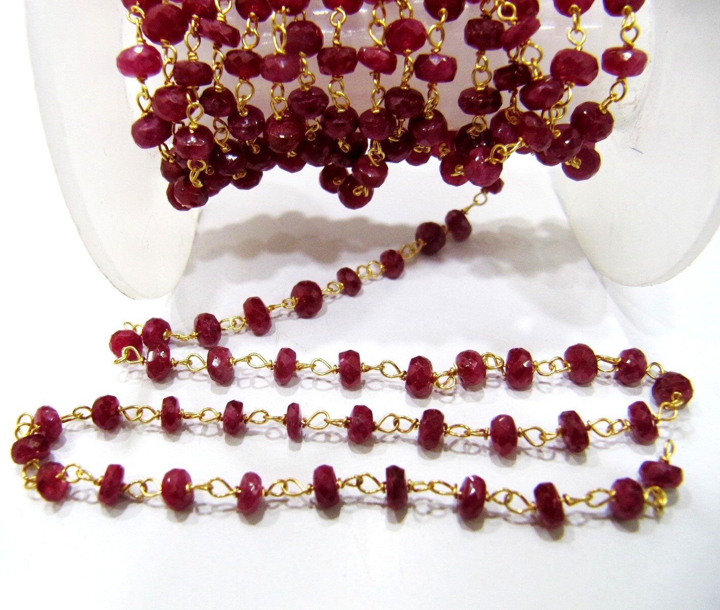 Natural African Ruby  Rondelle 3-4mm Faceted Beaded Rosary Handmade Chain Sold Per Foot High Quality Wholesale Prices