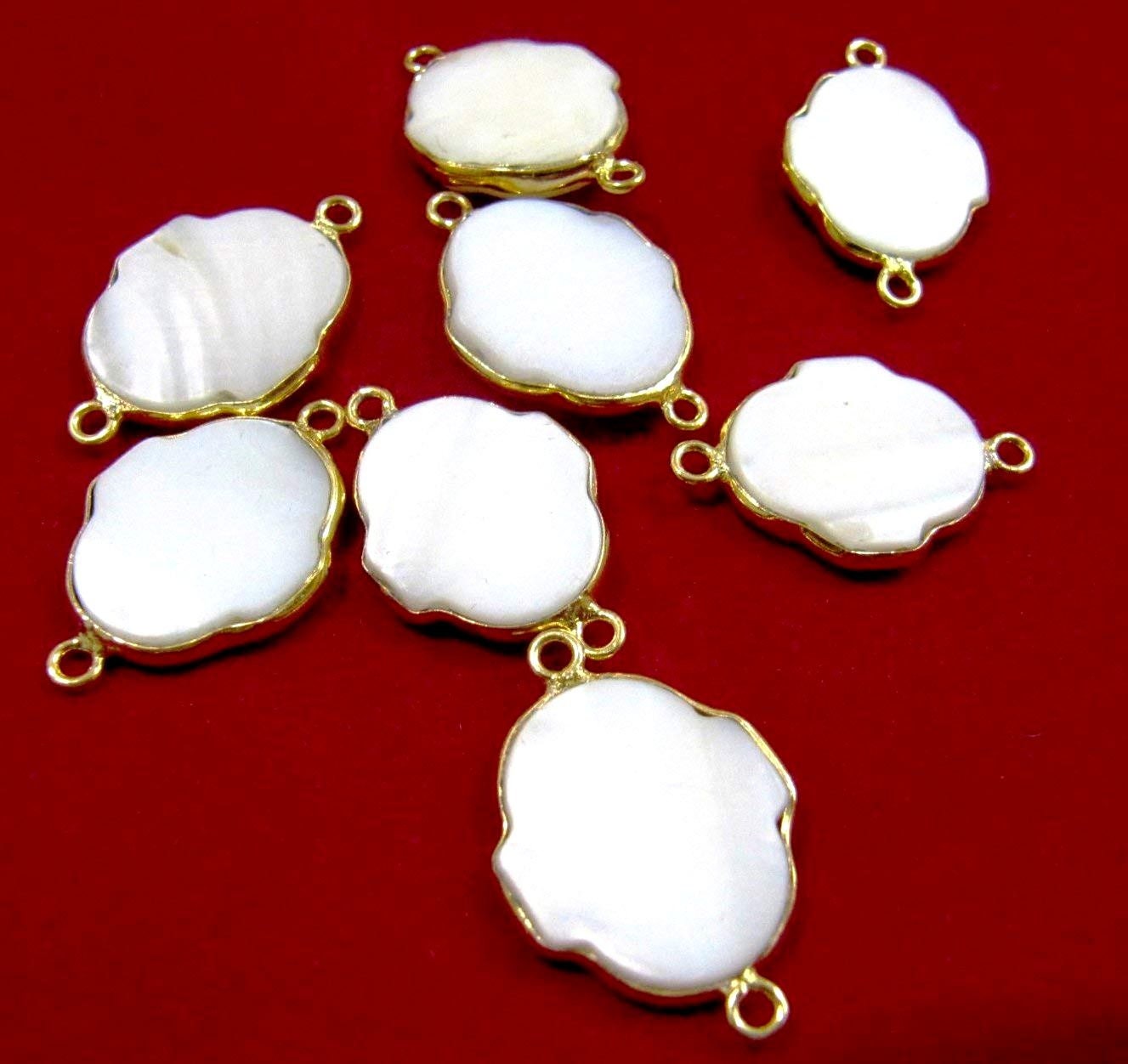 2 Pcs Set- Natural Pearl Clover Shape Approx 16x25mm Connectors , 24Kt Gold Plated Double Loop Bezel ,Pearl Leaf Clover Shape Connector