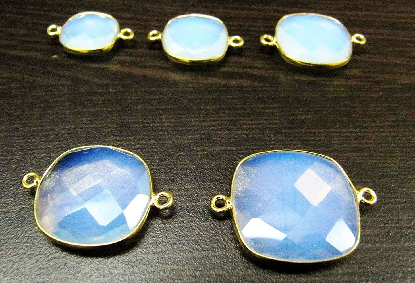 Natural White Opalite Cushion Shape Connectors Gold Plated  15-16mm Double Loop Bezel Connector Charm For Jewelry Making