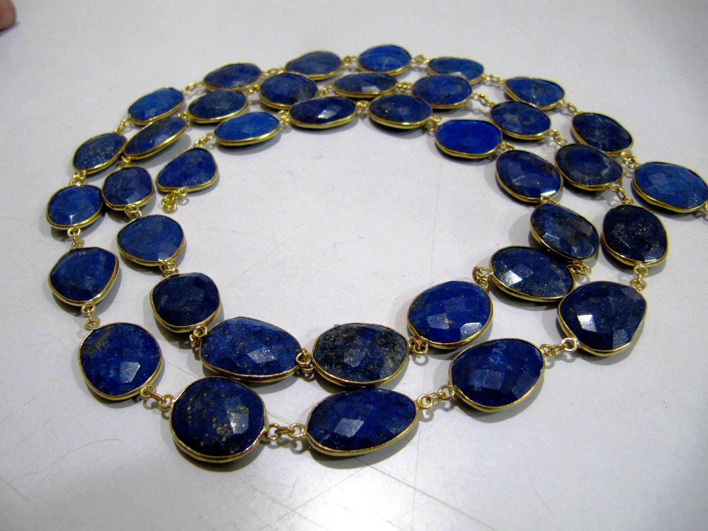 Natural Lapis Lazuli Free Shape Briolette Faceted Bezel Connector Chain 15to20mm Plated Sold Per Foot High Quality  Wholesale price