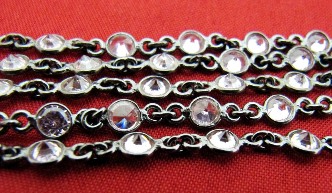 92.5% Sterling Silver Pink Round Cubic Zirconia 3mm bezel Connector Chain Sold Per Feet Top Quality Wholesale Price Jewelry making chain