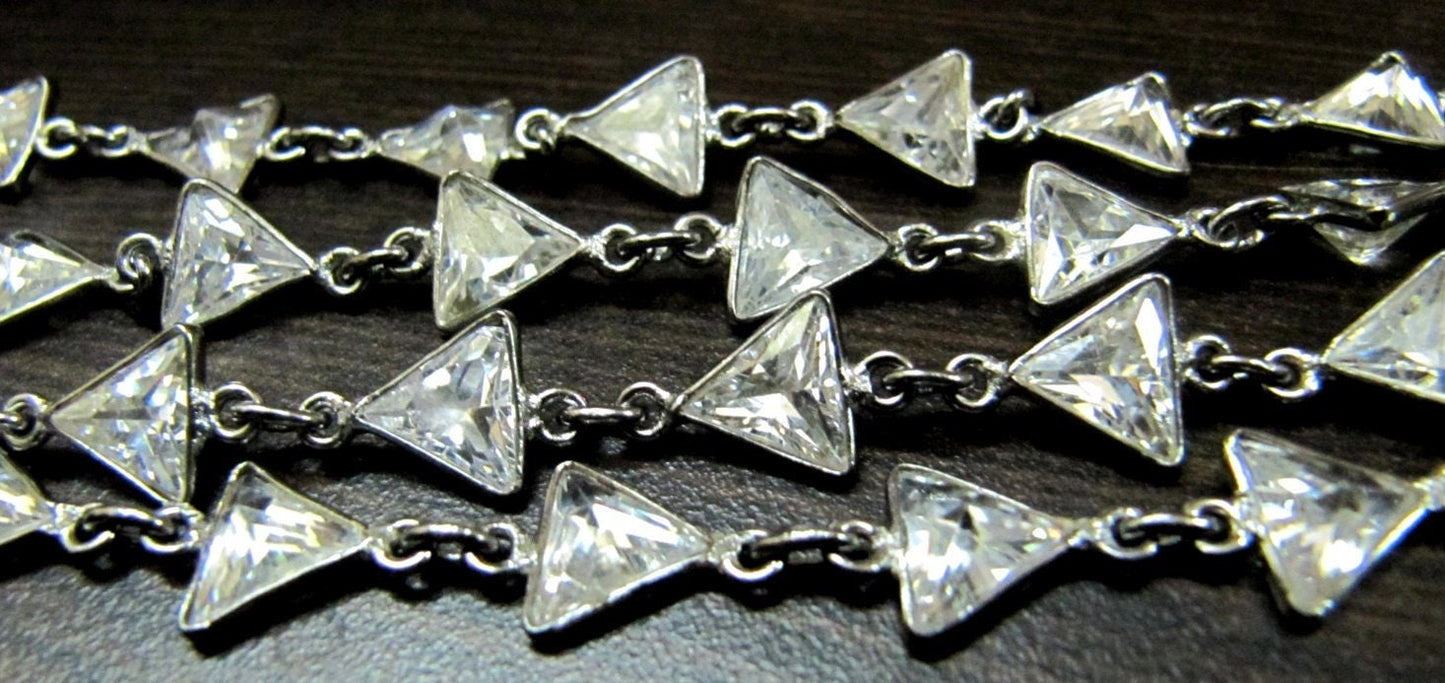 AAA Cubic Zirconia Briolette Triangle Shape 8mm Bezel Connector Chain Top Quality Wholesale Price CZ Jewelry making chain sold per foot