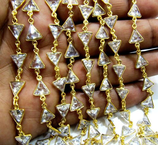 AAA Cubic Zirconia Briolette Triangle Shape 8mm Bezel Connector Chain Top Quality Wholesale Price CZ Jewelry making chain sold per foot