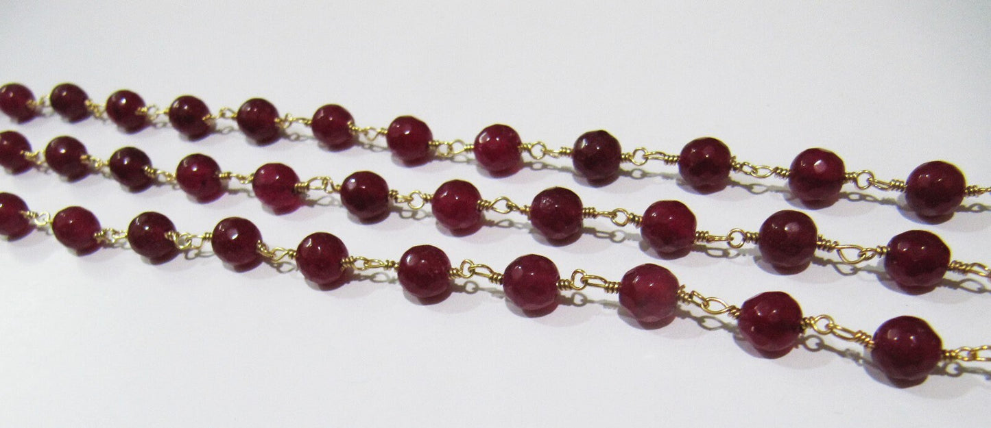 Natural Ruby Jade Round 6 mm Plain Smooth Beaded Rosary Chain Sold Per Foot High Quality Wholesale Prices Jewelry making chain