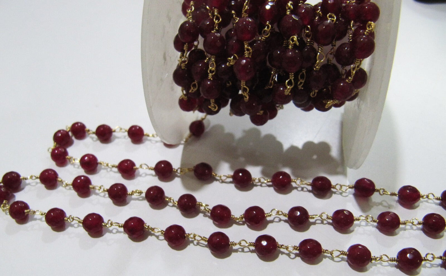 Natural Ruby Jade Round 6 mm Plain Smooth Beaded Rosary Chain Sold Per Foot High Quality Wholesale Prices Jewelry making chain