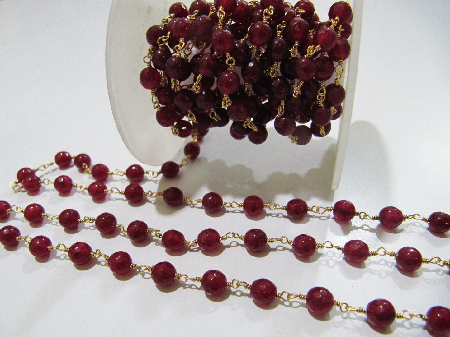 Natural Ruby Jade Round 6 mm Plain Smooth Beaded Rosary Chain Sold Per Foot High Quality Wholesale Prices Jewelry making chain