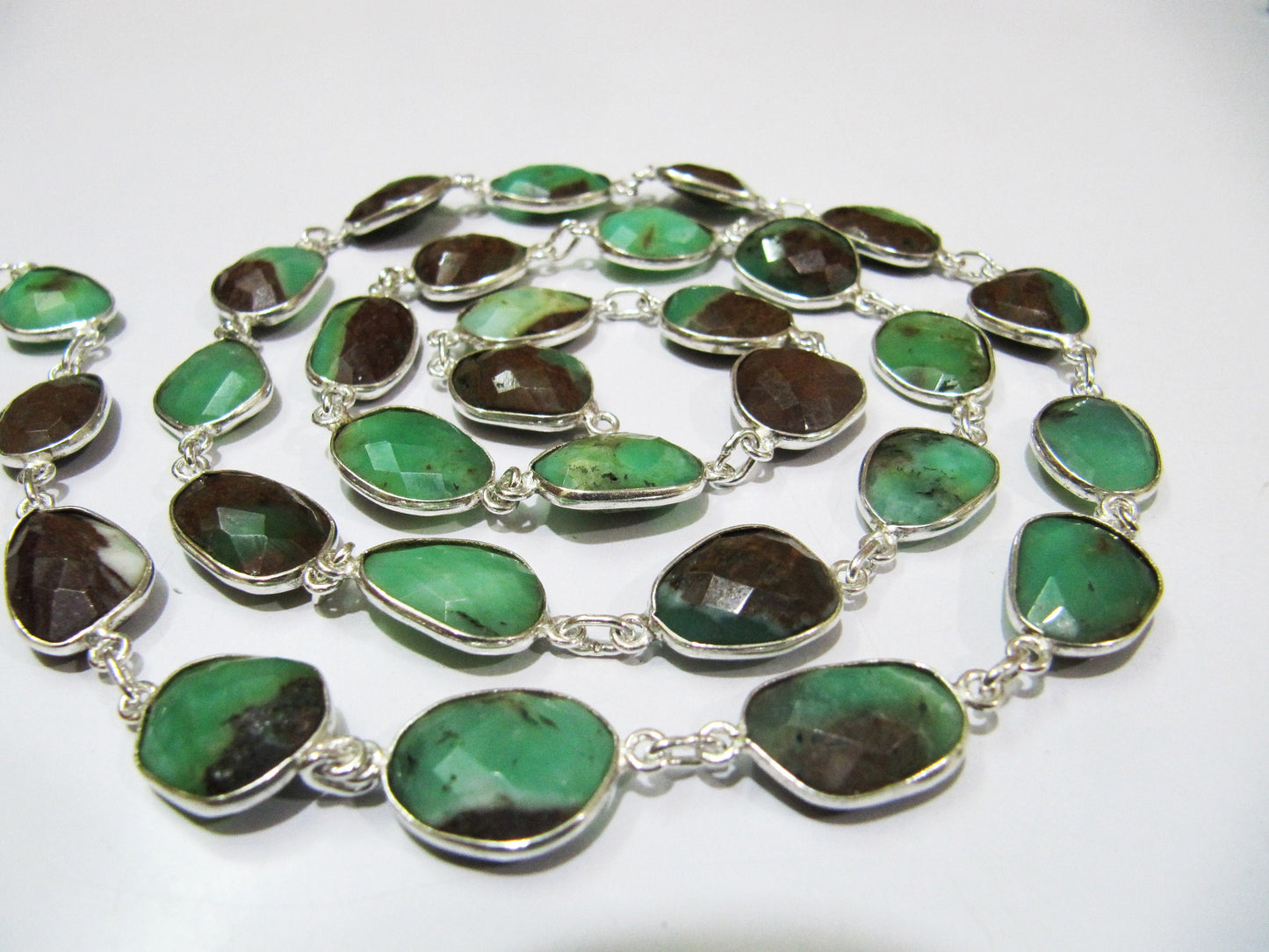 Natural Chrysoprase Free shape  15 to 20mm Briolette Bezel Connector Chain Sold Per Foot High Quality Handmade Chain