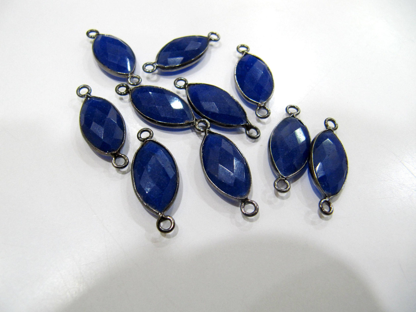Blue Sapphire Marquise Shape Briolette 9x15 mm Connectors ,  Double Loop Bezel / Plated Bezel/ Briolette Jewelry Connectors sold per piece