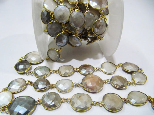 Natural Multi Moonstone AB Mystic Coated Nugget Briolette Connector Chain Uneven Free Shape  12 to 15mm  Plated Sold Per Foot High quality
