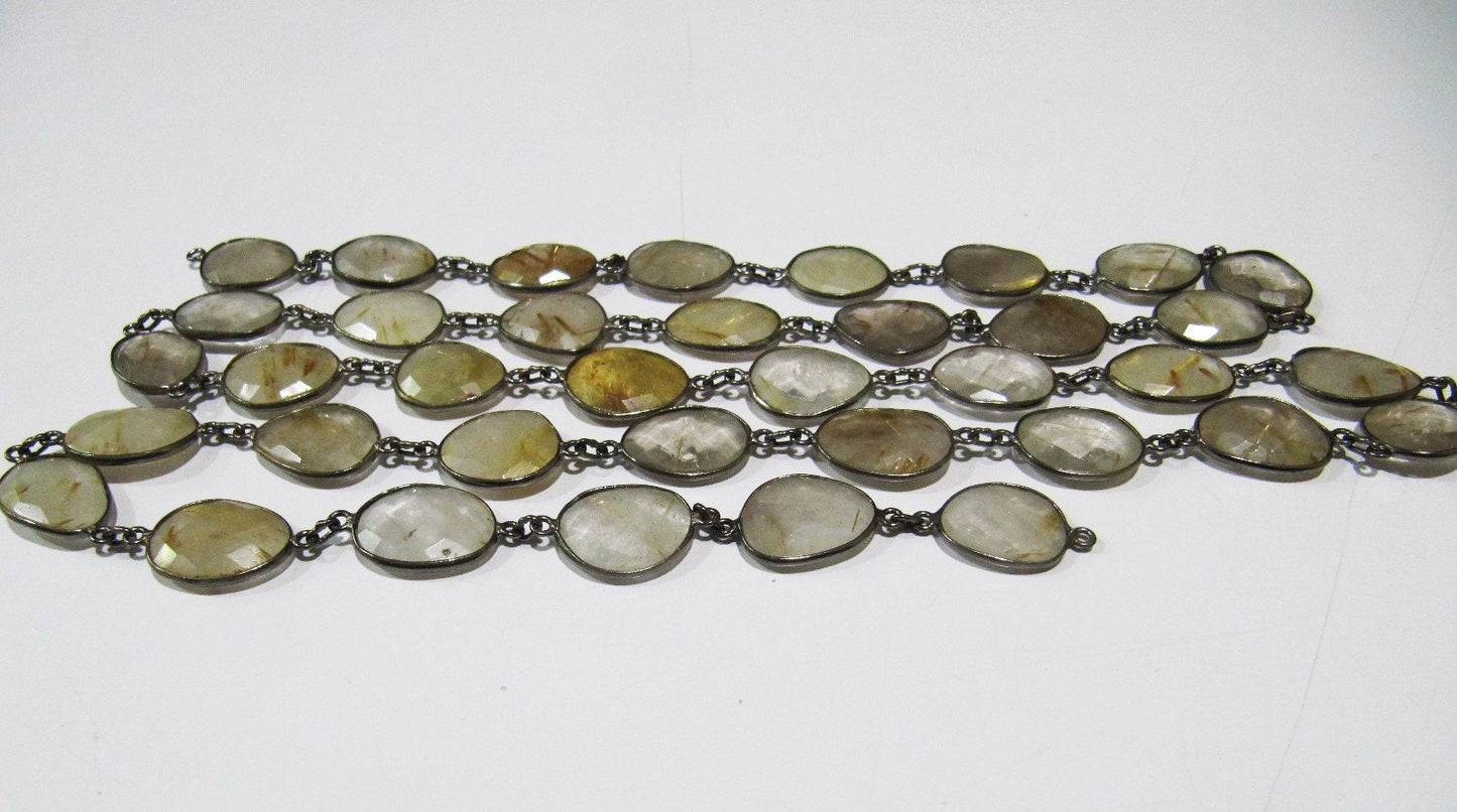 Natural Golden Rutilated Quartz Nugget Briolette Connector Chain Uneven Free Shape  12 to 17mm  Sold Per Foot High quality Stones