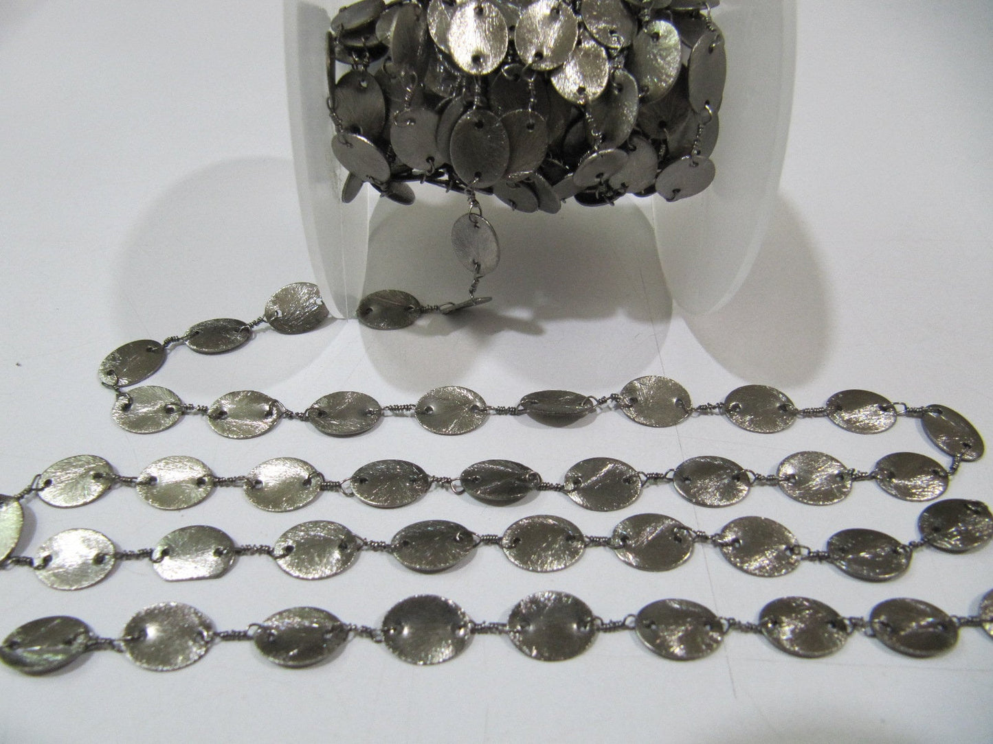 3 Feet Beautiful Metal Finding Rosary Chain,Hammered Round coin Shape Chain 10mm Connector Chain Sold Per Foot High Quality Wholesale Prices