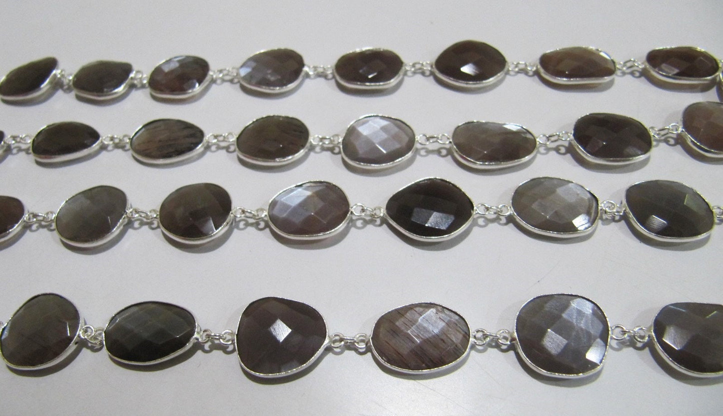 Natural Chocolate Moonstone Nugget Briolette Connector Chain Uneven Free Shape  15 to 20mm Bezels chain Sold Per Foot High quality Beads