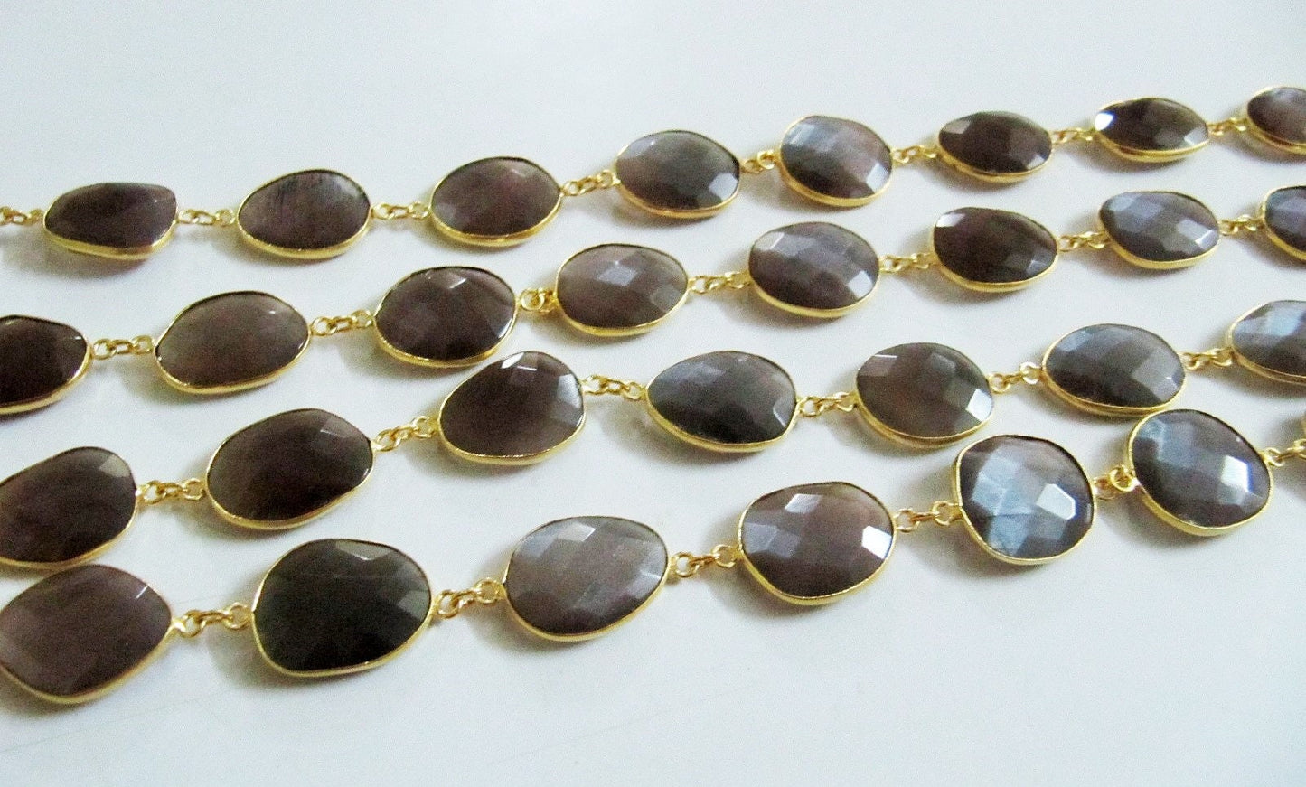 Natural Chocolate Moonstone Nugget Briolette Connector Chain Uneven Free Shape  15 to 20mm Bezels chain Sold Per Foot High quality Beads