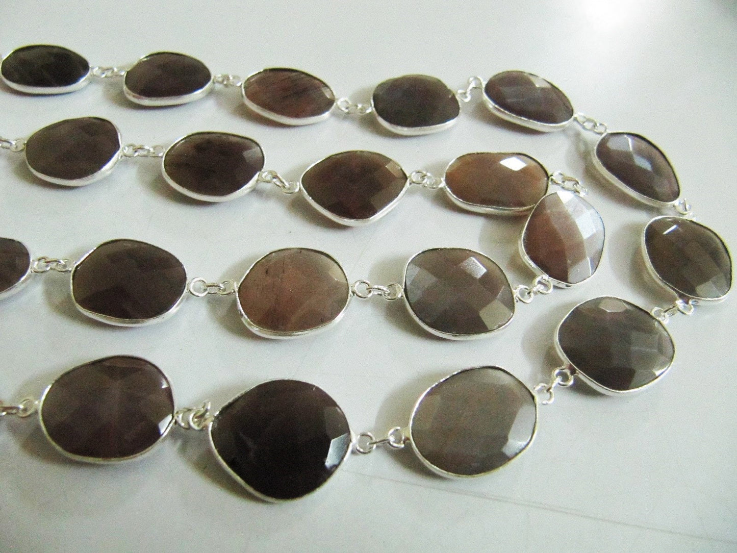 Natural Chocolate Moonstone Nugget Briolette Connector Chain Uneven Free Shape  15 to 20mm Bezels chain Sold Per Foot High quality Beads