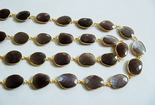 Natural Chocolate Moonstone Nugget Briolette Connector Chain Uneven Free Shape  15 to 20mm Bezels chain Sold Per Foot High quality Beads