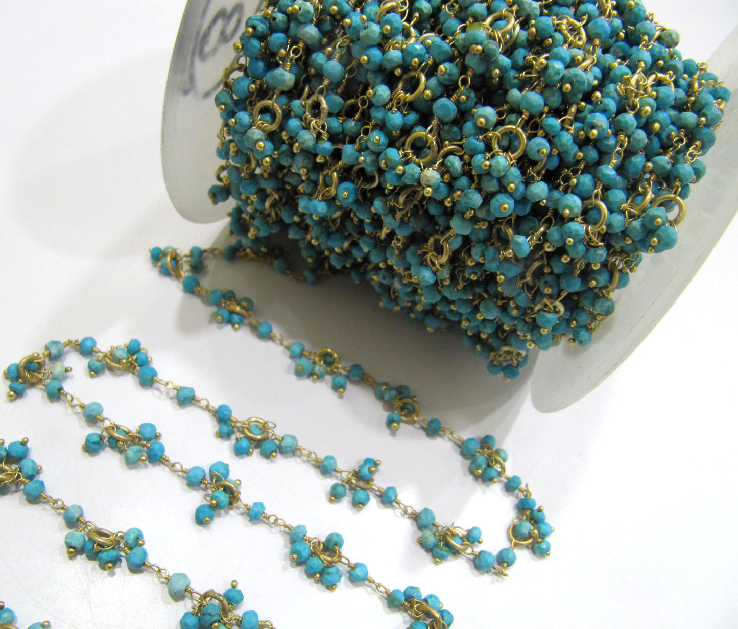 Natural Turquoise magnesite  Rondelle 3-4mm  Faceted Beaded Rosary Flower Cluster Chain Sold Per Foot High Quality Wholesale Prices