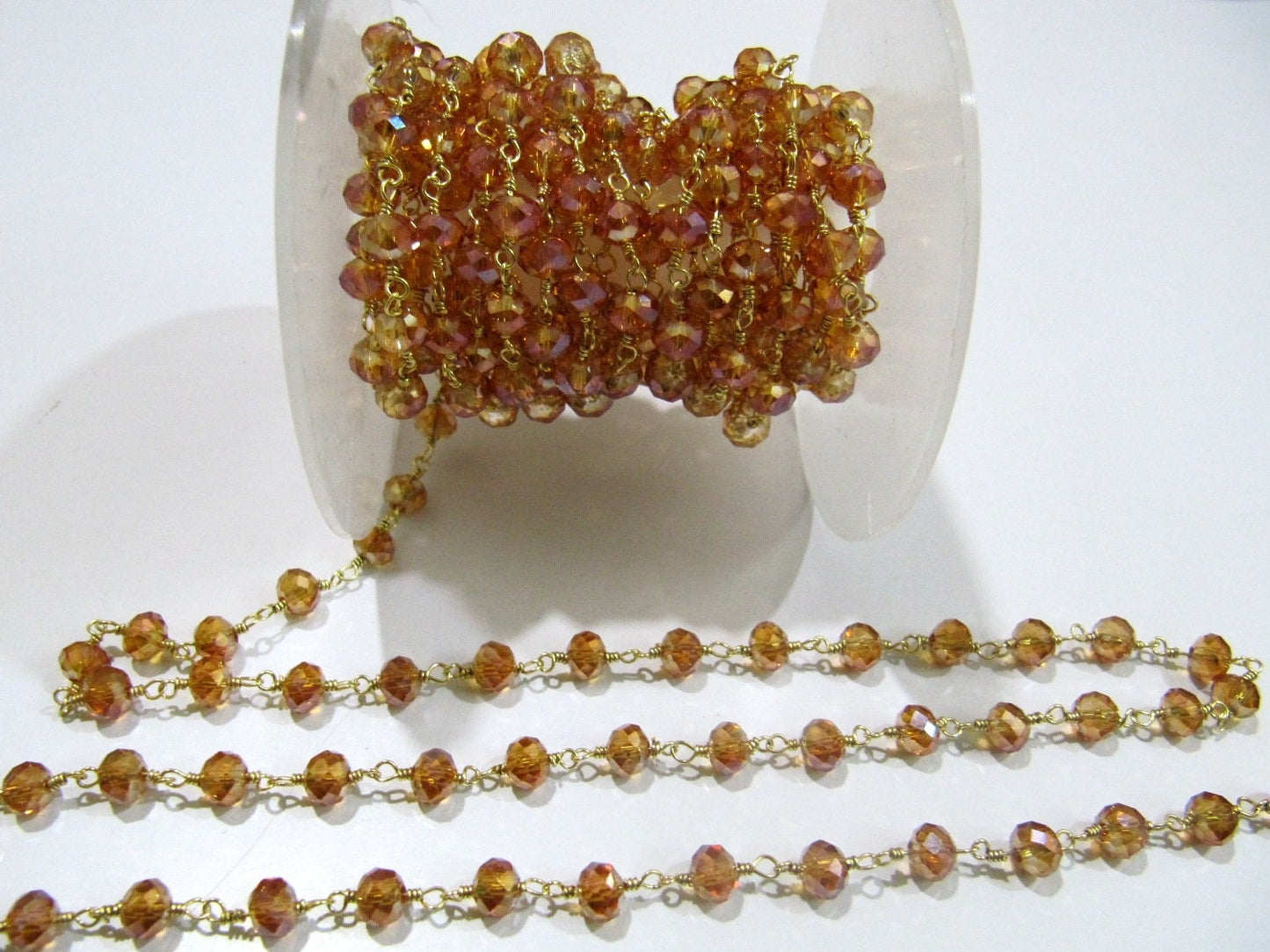 Peach Moonstone Hydro Quartz AB Mystic Coated  Rondelle 6mm  Faceted Beaded Rosary Chain Sold Per Foot High Quality Wholesale Price