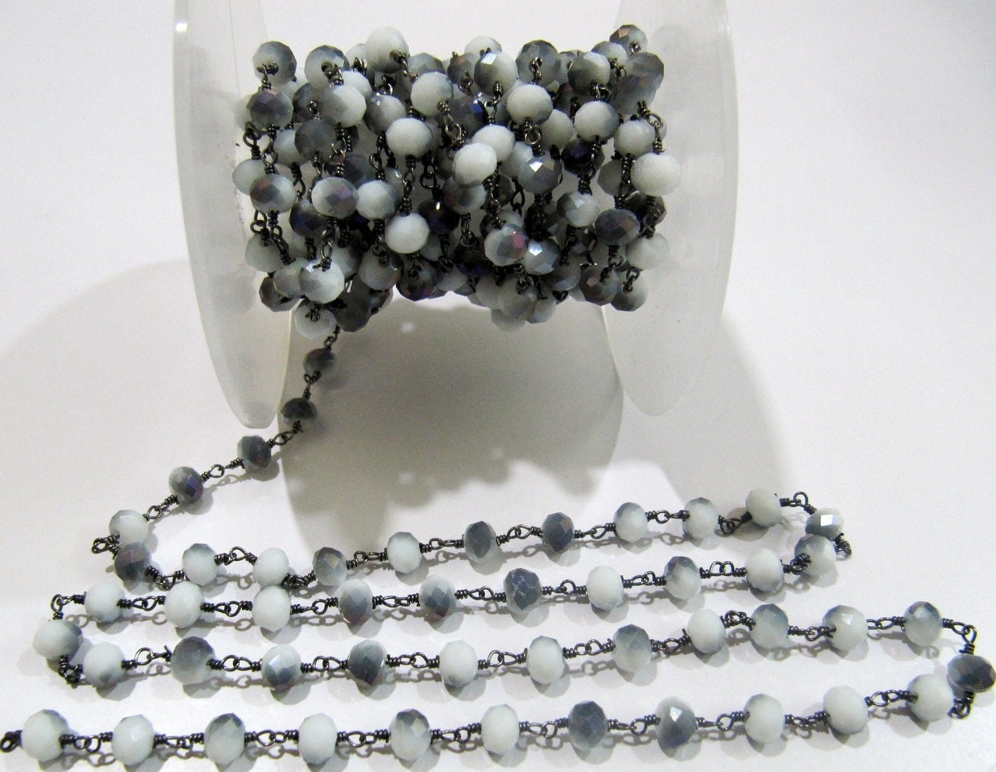 Shaded Grey Moonstone  Rondelle 6 mm Briolette Faceted Beaded Rosary Chain Sold Per Foot High Quality Wholesale Prices Jewelry making chain