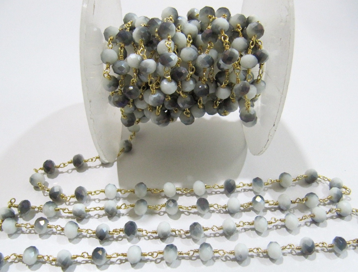 Shaded Grey Moonstone  Rondelle 6 mm Briolette Faceted Beaded Rosary Chain Sold Per Foot High Quality Wholesale Prices Jewelry making chain