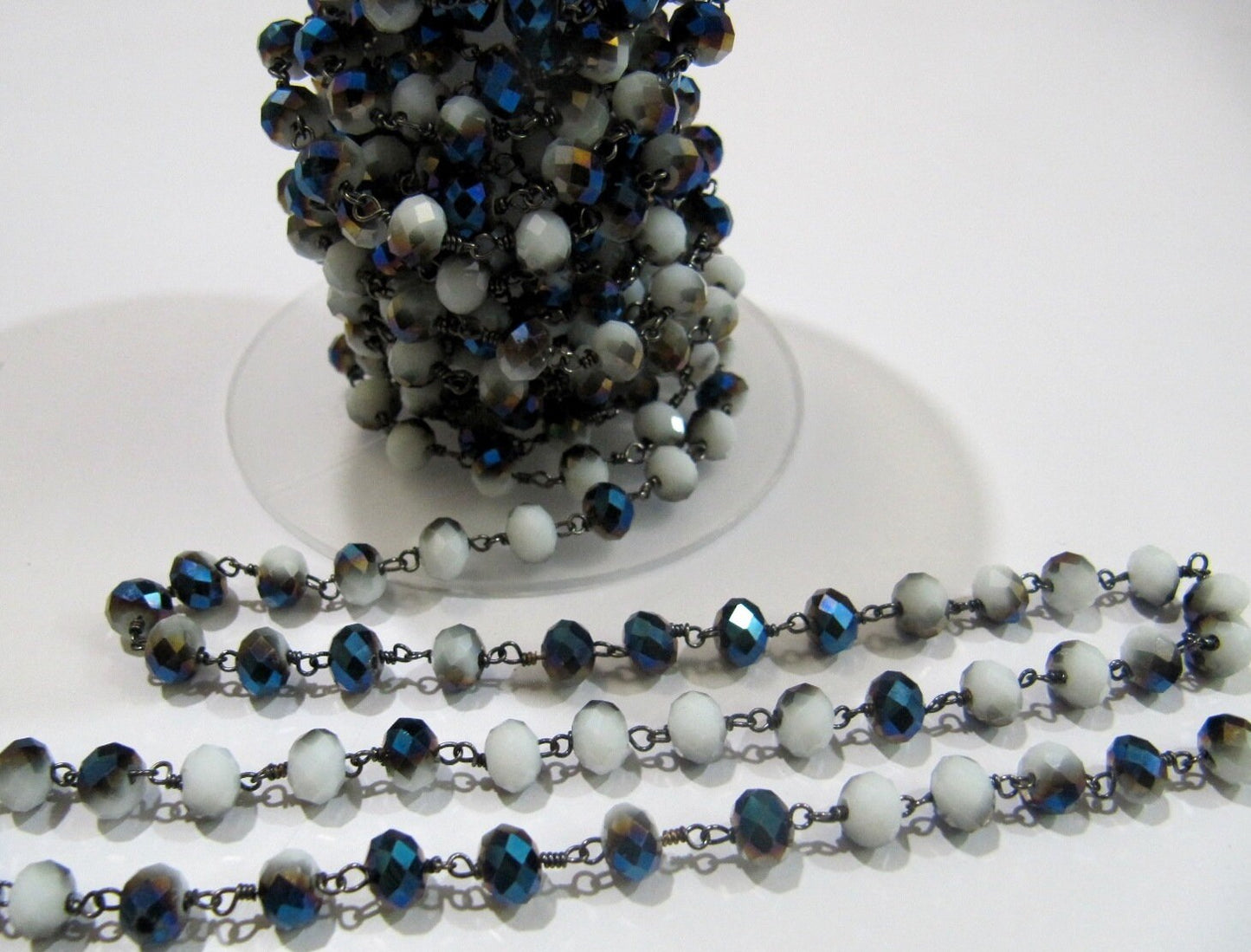 Shaded Blue Moonstone  Hydro Quartz Rondelle 6mm Faceted Beaded Rosary Chain Sold Per Foot High Quality Wholesale Price Jewelry making chain