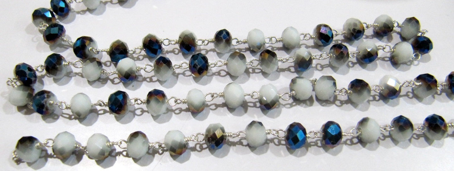 Shaded Blue Moonstone  Hydro Quartz Rondelle 6mm Faceted Beaded Rosary Chain Sold Per Foot High Quality Wholesale Price Jewelry making chain