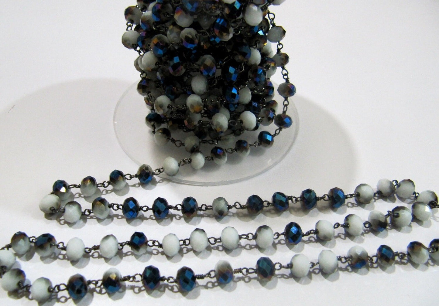Shaded Blue Moonstone  Hydro Quartz Rondelle 6mm Faceted Beaded Rosary Chain Sold Per Foot High Quality Wholesale Price Jewelry making chain