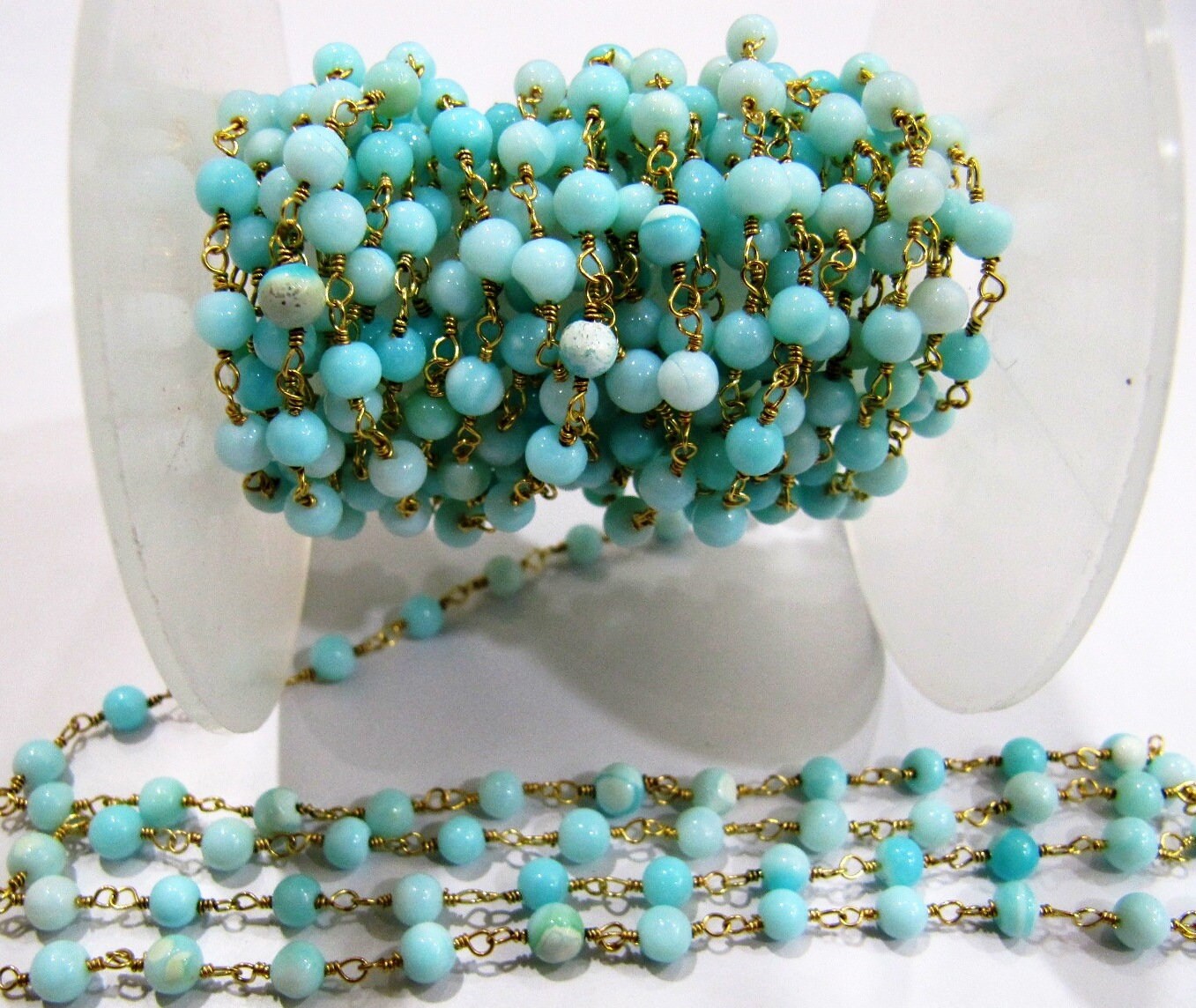 Natural Blue Opal  Round 3-4mm Plain Smooth Beaded Rosary Chain  High Quality Wholesale Price Jewelry making chains Sold per foot