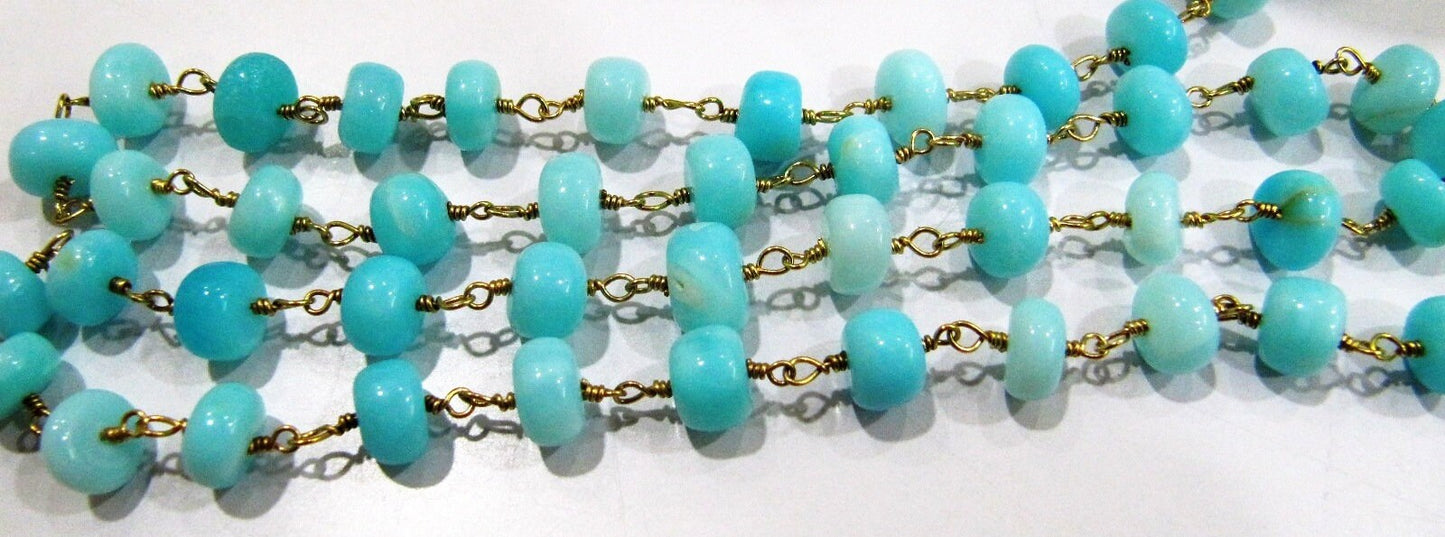 Natural Blue Opal  Rondelle 10 mm Plain Smooth Beaded Rosary Chain Sold Per Foot High Quality Wholesale Price Jewelry making chain