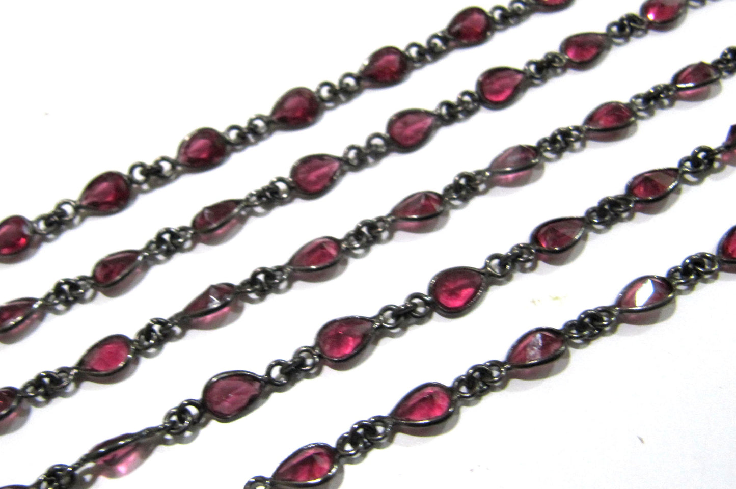 Ruby Quartz Pear Shape Size 6x8 mm Bezel Connector Plated Gemstone Chain Sold Per Foot High Quality Wholesale Prices Jewelry Making chain