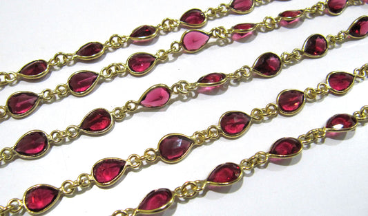 Ruby Quartz Pear Shape Size 6x8 mm Bezel Connector Plated Gemstone Chain Sold Per Foot High Quality Wholesale Prices Jewelry Making chain