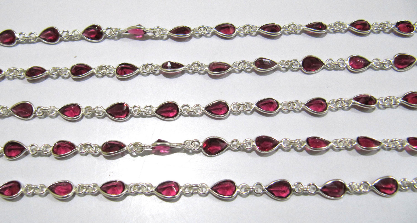 Ruby Quartz Pear Shape Size 6x8 mm Bezel Connector Plated Gemstone Chain Sold Per Foot High Quality Wholesale Prices Jewelry Making chain