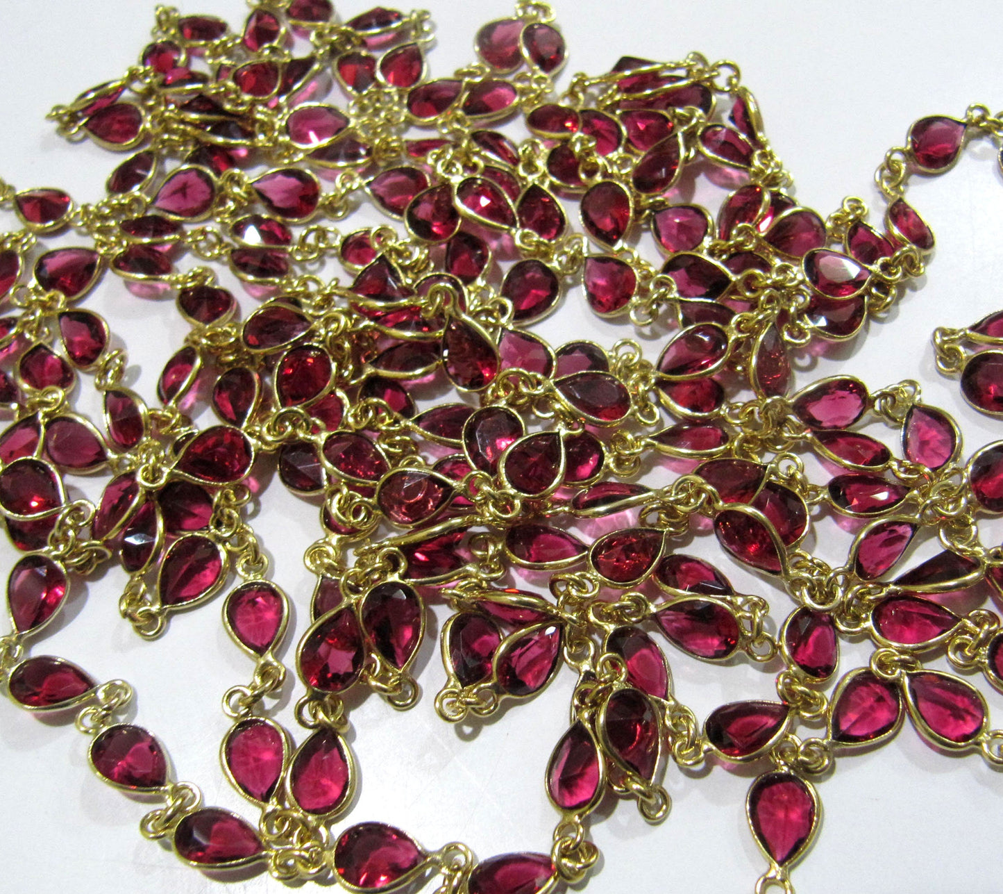 Ruby Quartz Pear Shape Size 6x8 mm Bezel Connector Plated Gemstone Chain Sold Per Foot High Quality Wholesale Prices Jewelry Making chain