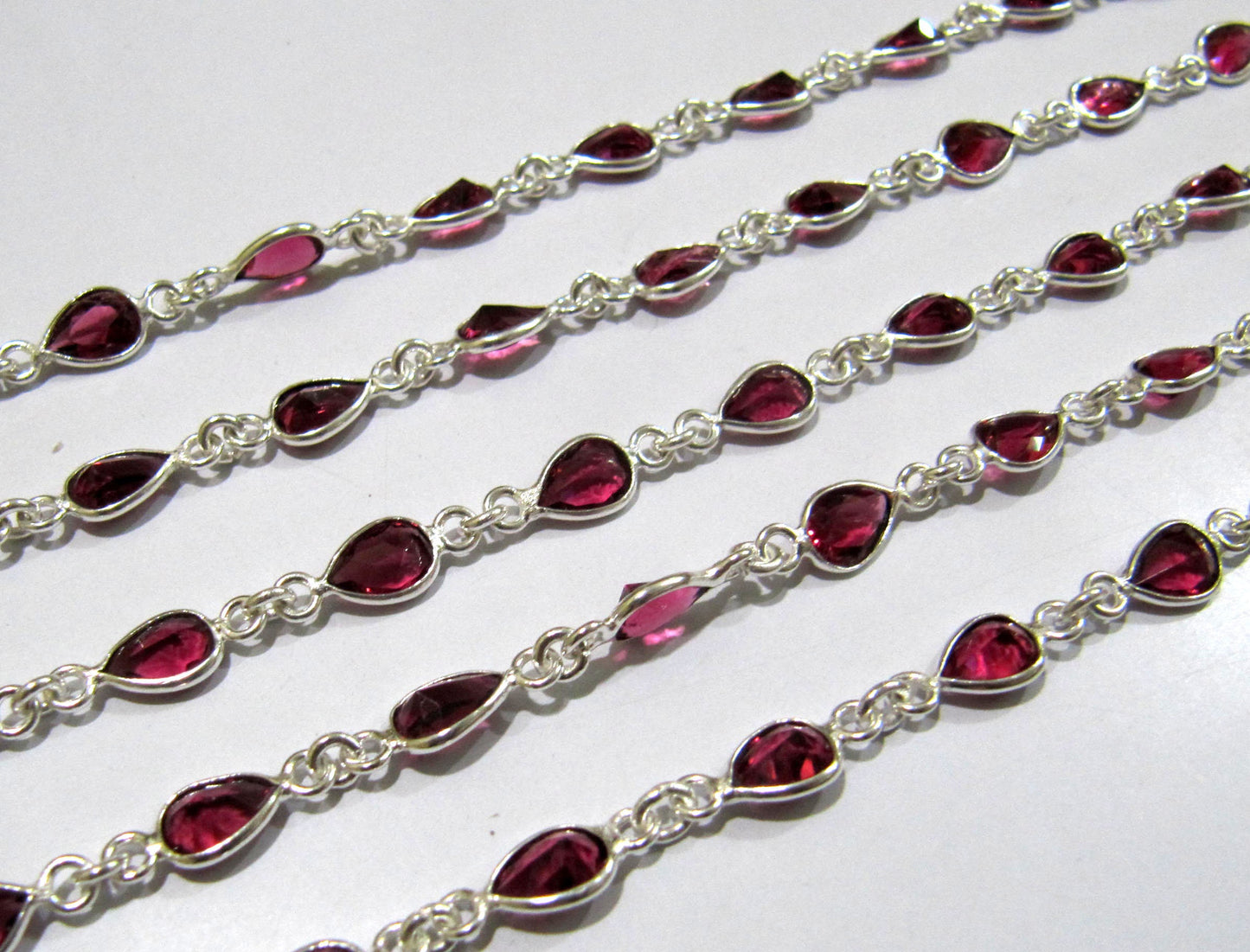 Ruby Quartz Pear Shape Size 6x8 mm Bezel Connector Plated Gemstone Chain Sold Per Foot High Quality Wholesale Prices Jewelry Making chain