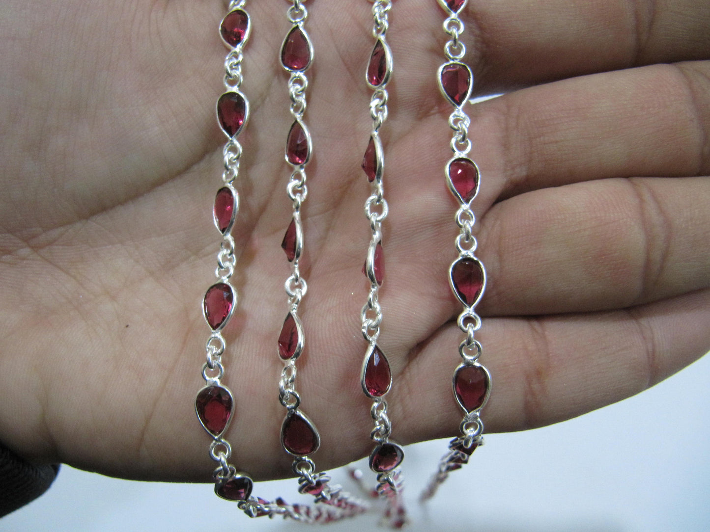 Ruby Quartz Pear Shape Size 6x8 mm Bezel Connector Plated Gemstone Chain Sold Per Foot High Quality Wholesale Prices Jewelry Making chain